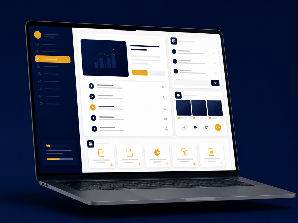 Bookkeeping Business Blueprint program dashboard with training modules, community, coaching calls, and templates