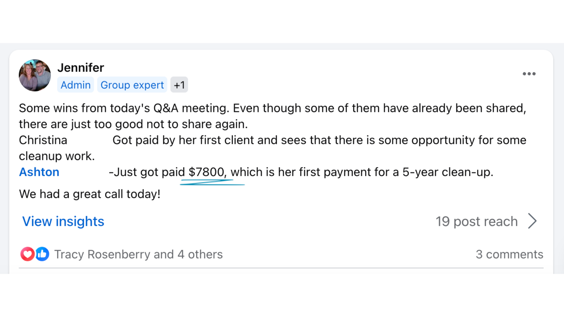 Student paid $7,800 for a first 5-year clean-up project